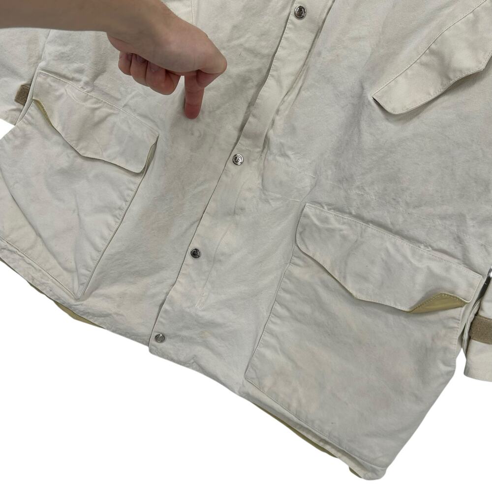 VTG 90s Men's Cream White J. Peterman Collared Canvas Chore Workwear Jacket XL - Picture 6 of 14